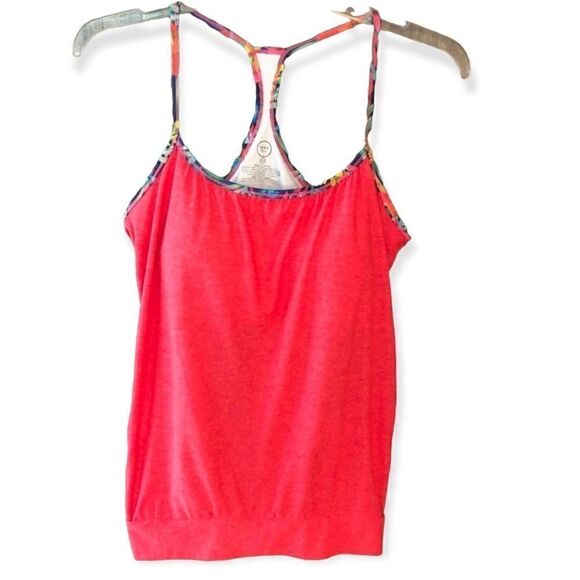 Zuma Blu Sz S Orange Floral Back Racerback Strappy Workout Exercise Yoga Top - Picture 2 of 10